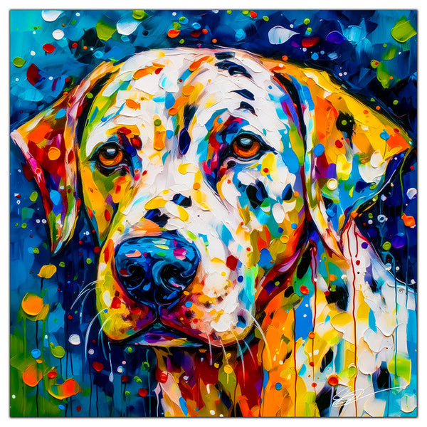 Colorful Dalmatian portrait in modern art style, perfect for home decor.