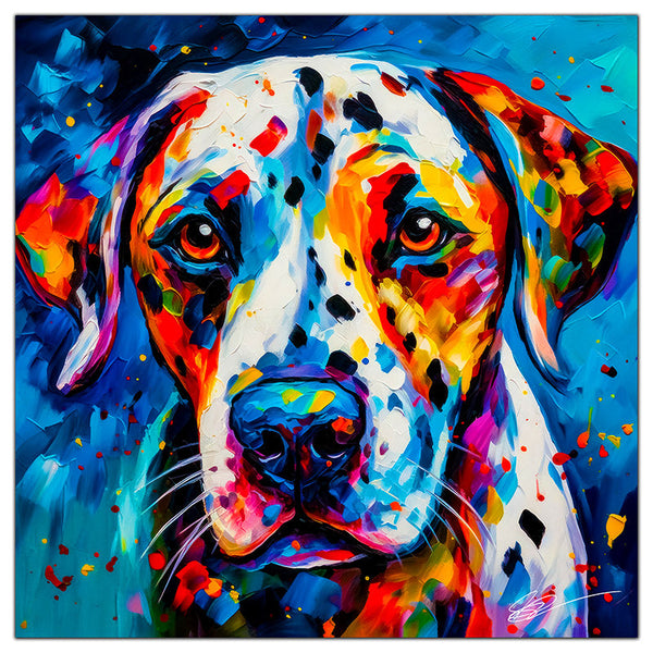 Colorful Dalmatian portrait in modern art style, perfect for home decor.