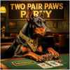 Doberman playing poker at luxurious table in elegant bar setting