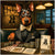 Doberman elegantly dressed playing poker at luxury table setting