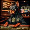 Doberman in stylish suit at casino bar table