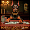 Doberman with poker chips and cash Dobie's Lucky Draw casino art