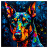 Colorful Dobermann portrait in modern art style, perfect for home decor.