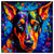 Colorful Dobermann portrait in modern art style, perfect for home decor.
