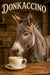 Adorable donkey sipping cappuccino coffee metal print wall art