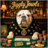 English Bulldog playing poker at luxurious bar metal print