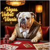 English Bulldog playing poker in luxurious Vegas casino setting metal print