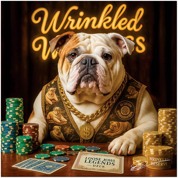 English Bulldog playing poker with casino chips and cards metal print