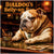 English Bulldog relaxing at a bar with a drink metal print