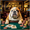 English Bulldog playing poker surrounded by chips metal print