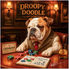 English Bulldog humorously contemplating investments at a poker table metal print