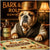 English Bulldog playing board game Sniffopoly in vintage bar setting metal print