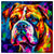 Colorful English Bulldog portrait in modern art style, perfect for home decor.