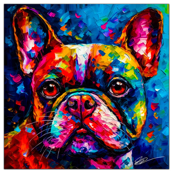 Colorful French Bulldog portrait in modern art style, perfect for home decor.