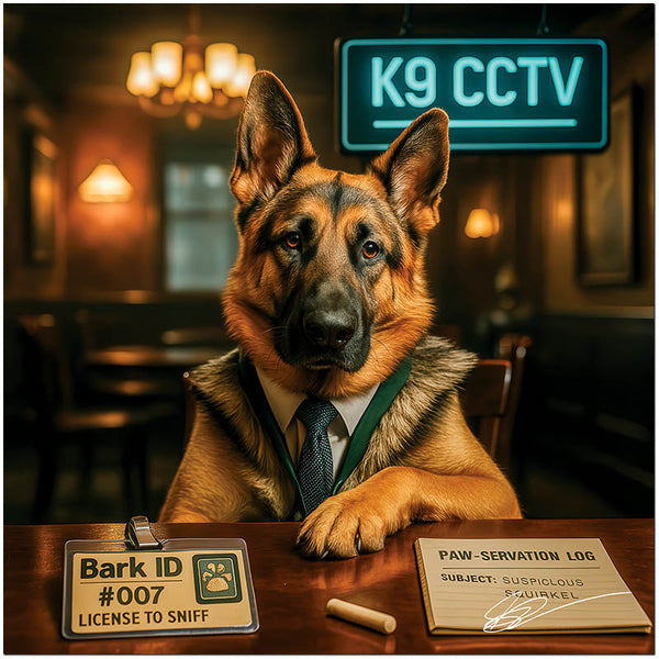 German Shepherd surveillance dog with License to Sniff humorous casino artwork