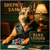 German Shepherd in leather jacket playing poker, Shepbet Sam metal artwork