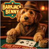 Golden Doodle wearing fedora playing poker at casino table