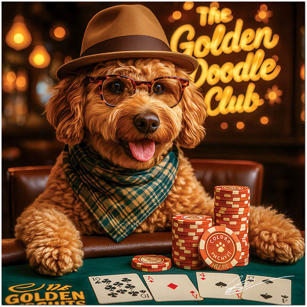 The Golden Doodle Club | Playful Dog Casino Metal Print