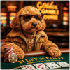 Sophisticated Golden Doodle wearing glasses playing poker at casino table dog art print