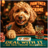 Playful Golden Doodle dog smiling at poker table with bourbon casino scene metal print