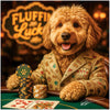 Golden Doodle in playful poker-themed outfit with poker chips and cards Fluffin' Lucky metal print