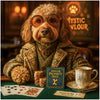 Golden Doodle fortune teller wearing glasses and cozy attire with mystical cards Mystic Pawlour metal print