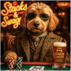 Stylish Golden Doodle dog wearing sunglasses at poker table with drink in Stacks and Swagger metal print
