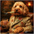 Golden Doodle enjoying cigar and drink at Cigar & Collar Club metal print