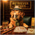Golden Retriever in hat with cards poker chips and drink metal print