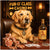 Golden Retriever in suit with poker chips, cards, and drink metal print