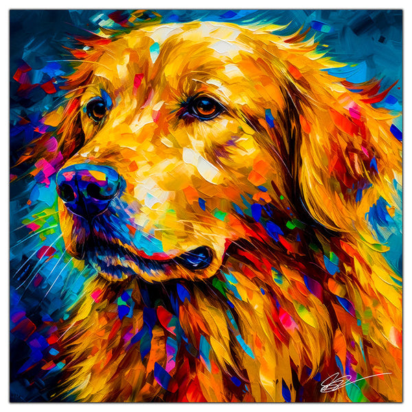 Colorful Golden Retriever portrait in modern art style, perfect for home decor.