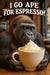 Humorous metal wall art of a gorilla enjoying espresso with whipped cream