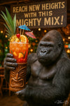 Gorilla holding large tropical cocktail tiki drink metal wall art print