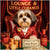 Havanese dog in a red velvet jacket seated at a poker-style table with golden treat chips, Treatos Bills, and a glass labeled Sippy Singe Puhpood under a sign that reads Lounge & Little Cubanos.