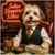 Havanese dog in a pinstripe vest holding a cigar with stacks of Salsa Notes, a drink labeled Rumba Reserve, and a sign in the background that reads Salsa Stepping Silkies.