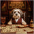 Havanese dog in a burgundy vest at a table with printed money, a chew cigar, a Bark Label drink, and a Signature Drool bottle under a sign reading Havanese High-Stakes Hangout.