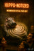 Humorous metal wall art depicting a hippopotamus hypnotizing an amazed audience under neon lights
