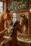 Mane Event humorous horse barber cutting mane hairstyle metal print