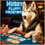 Husky dog in a casino setting wearing a black vest at a poker table with cash, chips, cards, and mugs labeled Ice Cold Bluffs and Sniff Juice under a neon sign that says Husky Fluffy Frostbite.