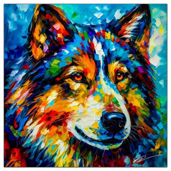 Colorful Husky portrait in modern art style, perfect for home decor.
