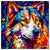 Colorful Husky portrait in modern art style, perfect for home decor.