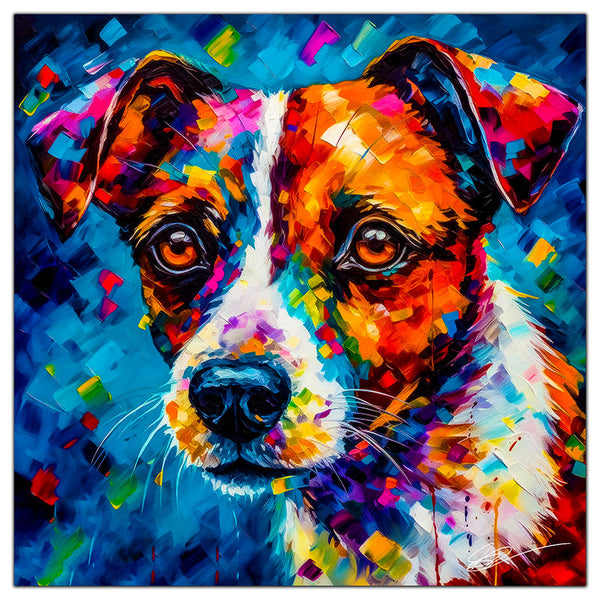 Colorful Jack Russell portrait in modern art style, perfect for home decor.
