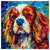 Colorful King Charles Cavalier portrait in modern art style, perfect for home decor.