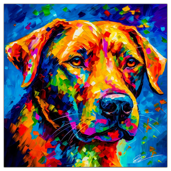 Colorful Labrador Retriever portrait in modern art style, perfect for home decor.