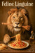 Majestic lion humorously enjoying gourmet linguine pasta metal print wall art