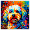 Colorful Maltese portrait in modern art style, perfect for home decor.
