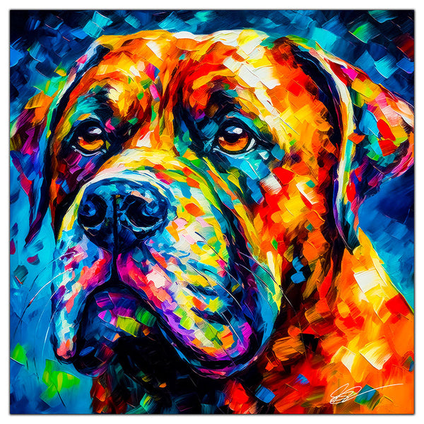 Colorful Mastiff portrait in modern art style, perfect for home decor.