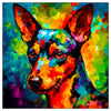 Colorful Miniature Pinscher portrait in modern art style, perfect for home decor.