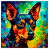 Colorful Miniature Pinscher portrait in modern art style, perfect for home decor.