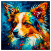 Colorful Papillon portrait in modern art style, perfect for home decor.